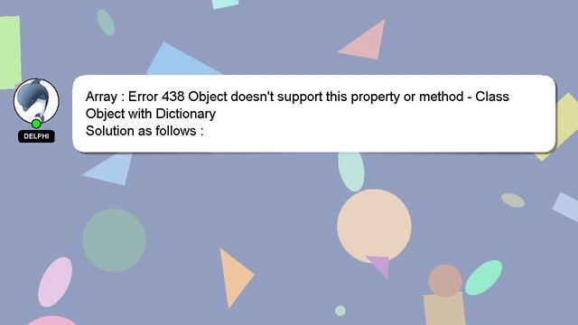 Array : Error 438 Object doesn't support this property or method - Class Object with Dictionary смотреть онлайн