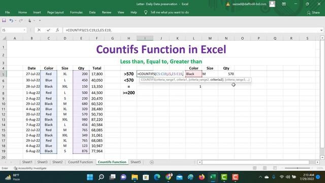 Countifs Function in Excel Less than, Equal to, Greater than смотреть онлайн