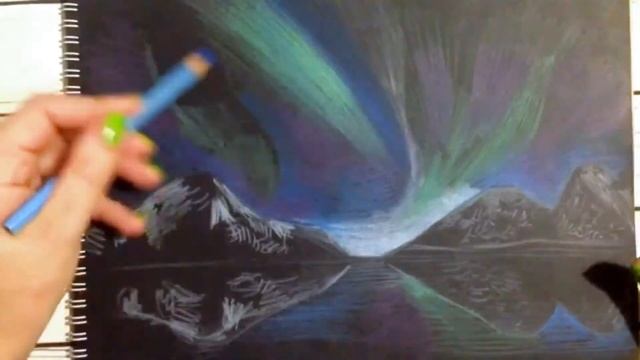 Северное сияние. Рисование цветными карандашами. смотреть онлайн