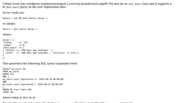 Wordpress: Getting users who registered 360 days from current date (2 Solutions!!) смотреть онлайн