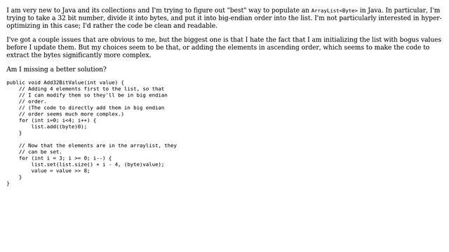 Code Review: Breaking a 32-bit value into bytes for an ArrayList смотреть онлайн
