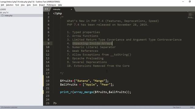 Unpacking inside arrays PHP | PHP 7.4 in Hindi смотреть онлайн