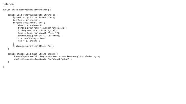 Code Review: Remove duplicate char from String without using array in Java смотреть онлайн