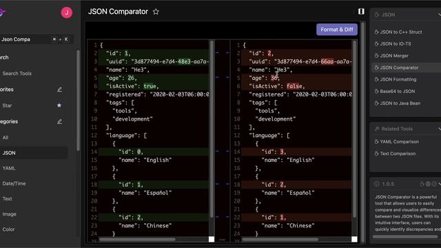 How to use He3 app to compare the difference of JSON file by one click смотреть онлайн