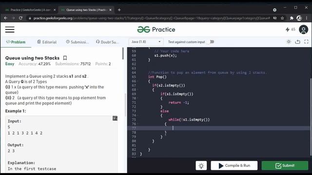 Queue using Two Stack || Java смотреть онлайн
