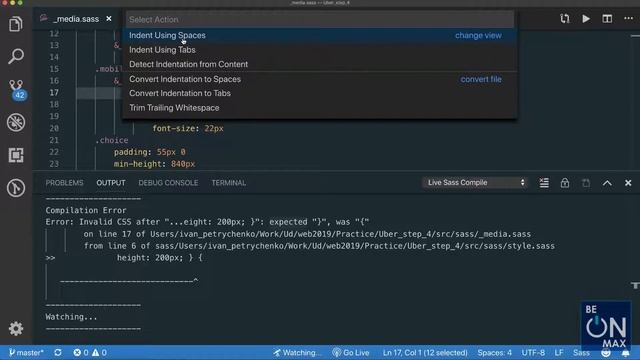 2.5 Если у вас ошибка при компиляции SASS кода смотреть онлайн