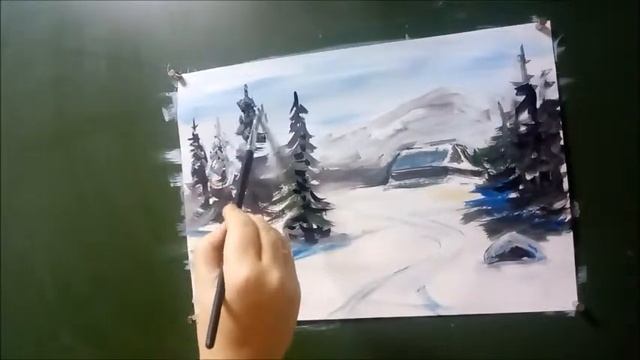 гуашь. Пейзаж.Зима смотреть онлайн