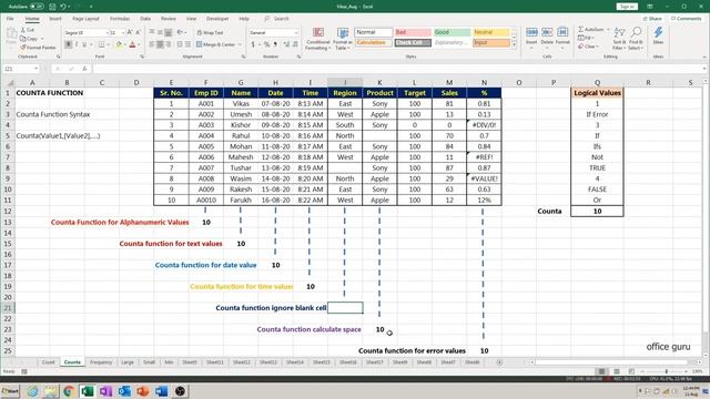 How To Use CountA In Excel For Words, Text, Numbers, Formulas, etc.? CountA Formula In Excel | Hind смотреть онлайн