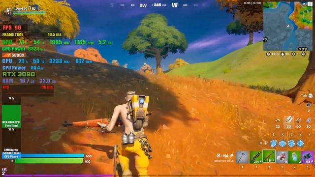 Fortnite RTX 3090 Gigabyte AORUS WATERFORCE Benchmark Ryzen 5800x 1080p Ray Tracing смотреть онлайн