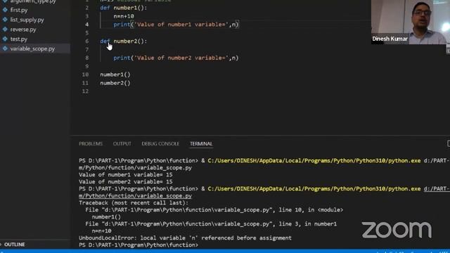 PYTHON PROG-53: Scope of variable in function, By Dinesh Kumar, Date: 14-03-2022 смотреть онлайн