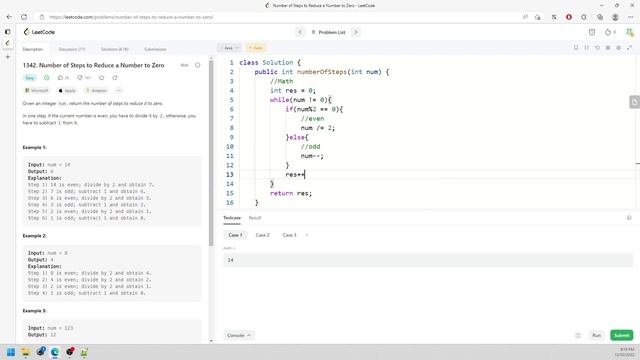 LeetCode 1342 | Number of Steps to Reduce a Number to Zero | Math | Bit Operation | Debugger | Java смотреть онлайн