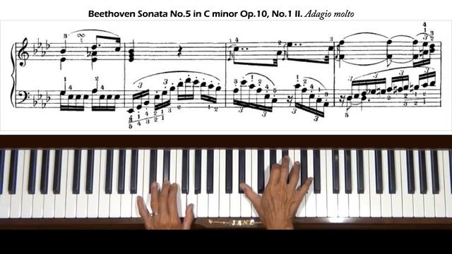 Beethoven Sonata No. 5 in C minor Op. 10, No. 1 Adagio molto Piano Tutorial смотреть онлайн