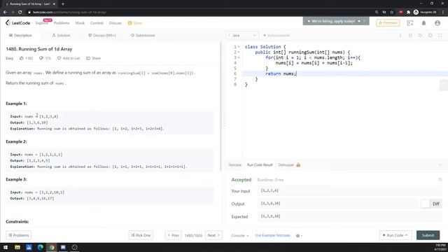 LeetCode 1480 | Running Sum of 1d Array | DP | JAVA смотреть онлайн