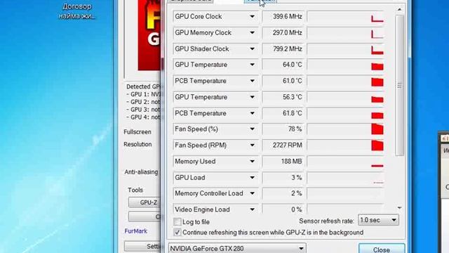 FureMark, видеокартa MSI GeForce 280 GTX 1 Gb смотреть онлайн