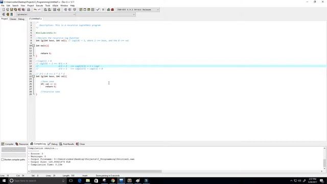 Recursive Logarithm In C смотреть онлайн
