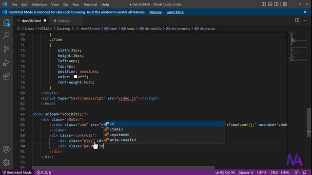 HTML5/CSS3/JavaScript Dersleri - Ders 36 - HTML ve Javascript Kodlarıyla Video Player Yapımı смотреть онлайн