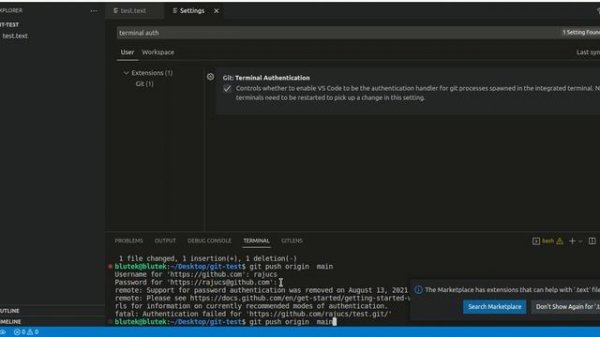 fatal: Authentication failed | Git | VS Code