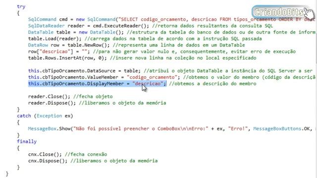 COMO PREENCHER COMBOBOX COM TABELA DO BANCO DE DADOS C# смотреть онлайн
