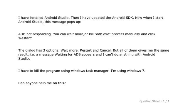 Android : ADB not responding. You can wait more,or kill "adb.exe" process manually and click 'Resta смотреть онлайн