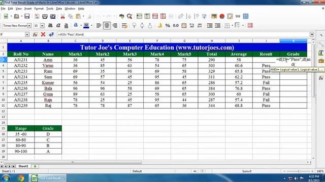 Find Total Result Grade of Marks In LibreOffice Calc смотреть онлайн
