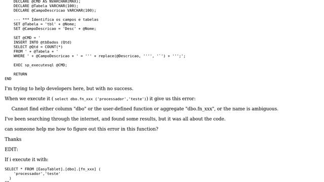 Error with FUNCTION ( SQL Server 2008 ) - ''Cannot find either column...' смотреть онлайн