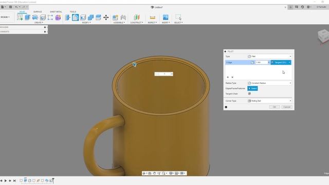 Fusion 360 tutorial : Cup modelling/ Моделирование кружки в Fusion 360 смотреть онлайн