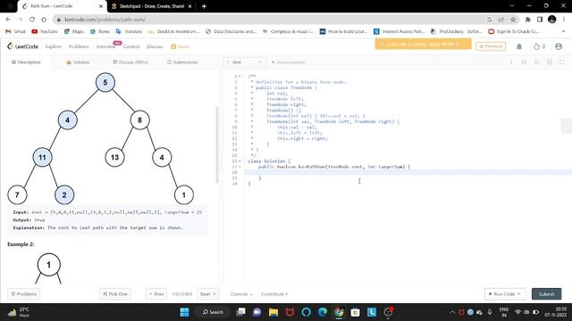 Leetcode Problem 112. (Path Sum) Easy Java Solution. смотреть онлайн