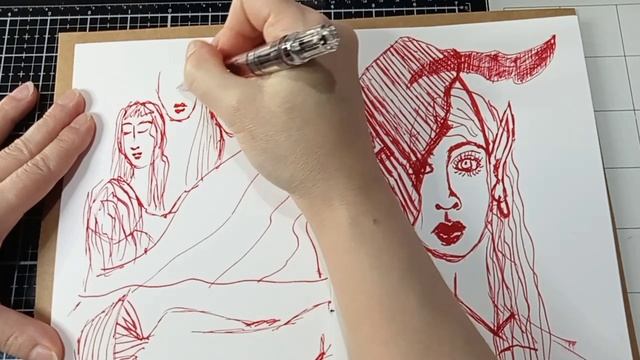 Draw/sketch with me in my sketchbook ?️with just my red ink pen in real time (music no talking) смотреть онлайн