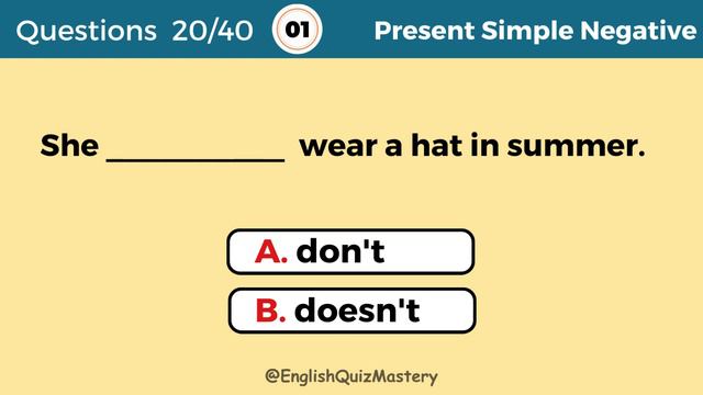 Present Simple Negative Quiz | Do Not / Does Not | English Quiz Mastery