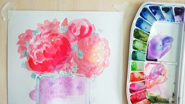 Акварельный аромат/ Watercolour fragrance / Пионы и флакон духов смотреть онлайн