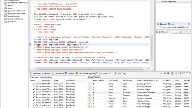 SQL QUERY DELETE DEMO смотреть онлайн