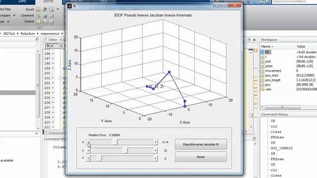 3DOF Inverse Kinematics Using PseudoInverse Jacobian Method - Matlab Simulation смотреть онлайн