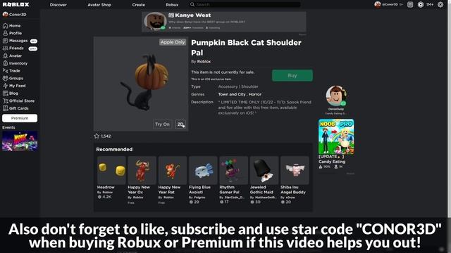 [FREE ITEM] How to get the PUMPKIN BLACK CAT SHOULDER PAL (IOS ONLY!) | Roblox смотреть онлайн
