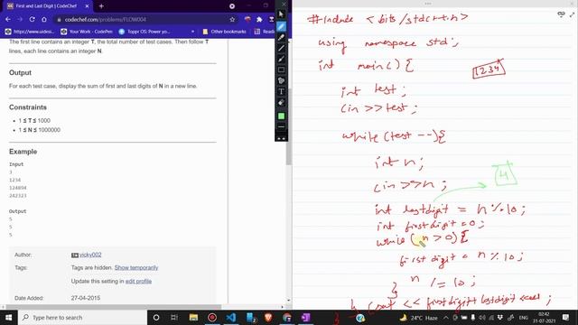 First and Last Digit(FLOW004) | CodeChef Practice(Beginner) | CodeChef | Complete Solutions смотреть онлайн