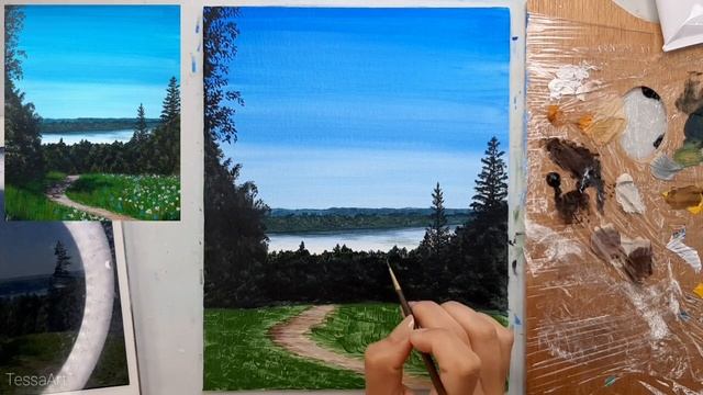 Летний пейзаж акрилом "Дудергофские высоты" смотреть онлайн