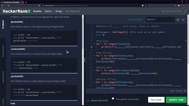 Python Ejercicio: 1055 HackerRank Alinear Logo HackerRank con las Funciones ljust, center, y rjust смотреть онлайн