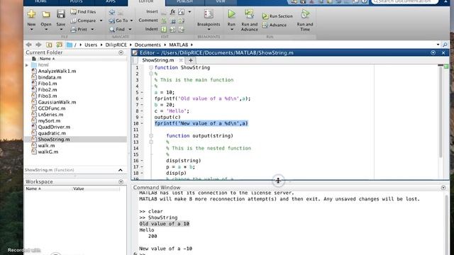 Nested Functions In MATLAB