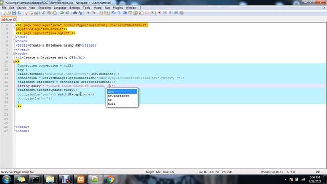 JSP java create table with tomcat in xampp смотреть онлайн