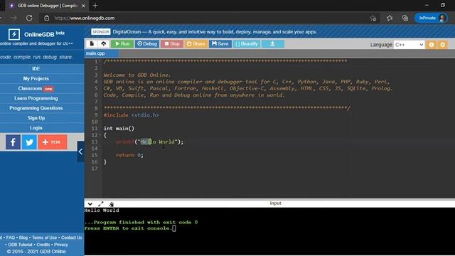 1 Operación Básica con OnlineGDB смотреть онлайн