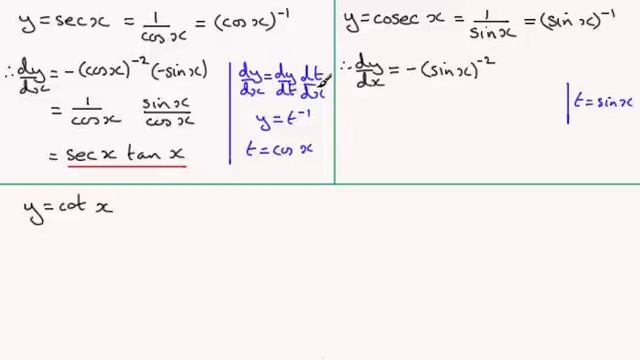 Differentiating sec(x), cosec(x) and cot(x) : ExamSolutions Maths Revision смотреть онлайн