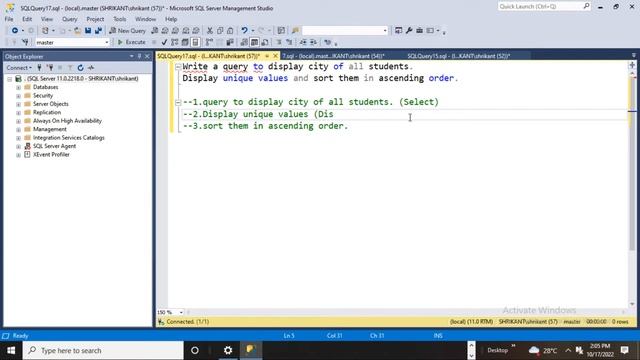 Question 8: Write a query to display city of all students. Display unique values and sort in asc. смотреть онлайн