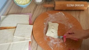 Ленивые пирожки из готового теста!  Слойки сыром и колбасой! Выпечка из слоеного теста! Завтрак