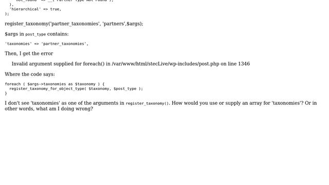 Wordpress: Invalid argument supplied in register_taxonomy $args-＞taxonomies смотреть онлайн
