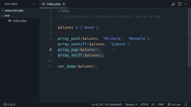 Maestro PHP 8 - Aggiungere e rimuovere elementi da un array #9 смотреть онлайн