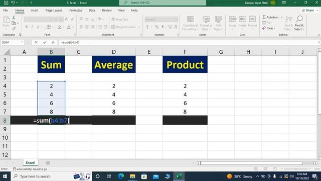 Microsoft Excel 2021 Tutorial 5 | How To Add, Take Average & Product of Numbers | English Subtitles смотреть онлайн
