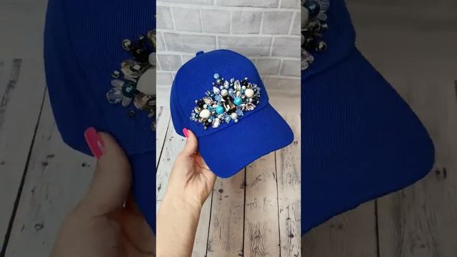 Бейсболка синяя, ручная работа. смотреть онлайн