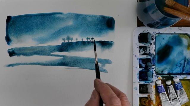 Simplicity. Let the water do the painting. Abstract Landscape Watercolor Sketch. смотреть онлайн