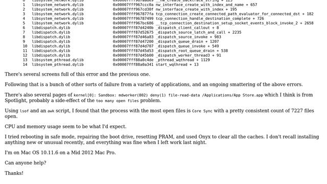 Apple: Sudden barrage of "too many open files" in log, cascading app failures смотреть онлайн