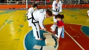 kung fu girl маленькая девочка пытается разбить доску  коры