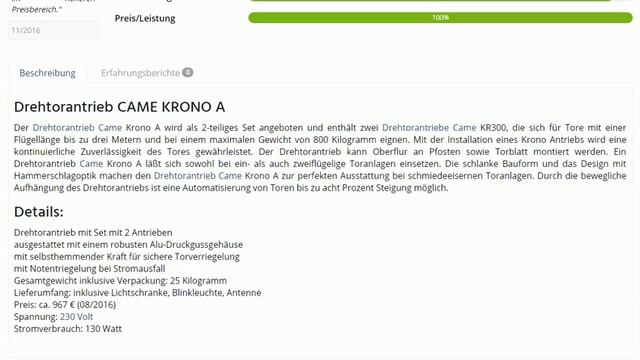 Drehtorantrieb CAME KRONO A | Tipps und Preisvergleich смотреть онлайн